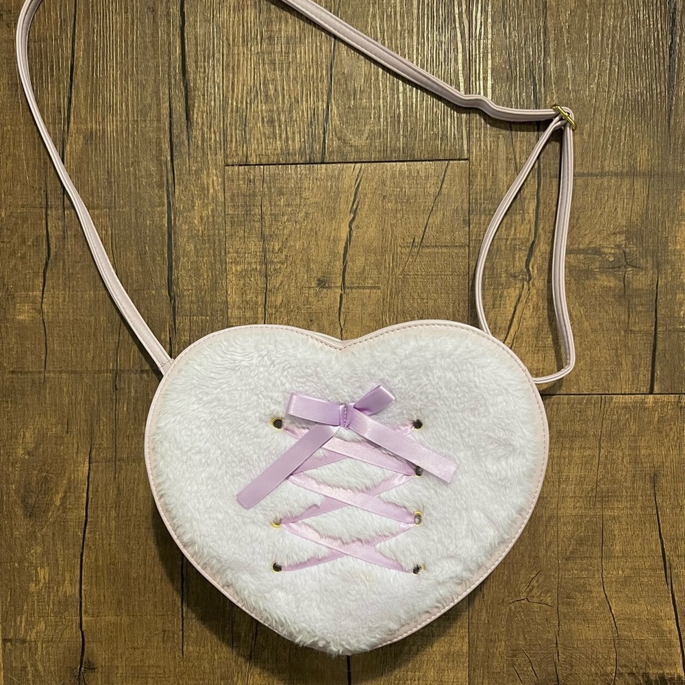 Coquette fuzzy Purple Heart bag